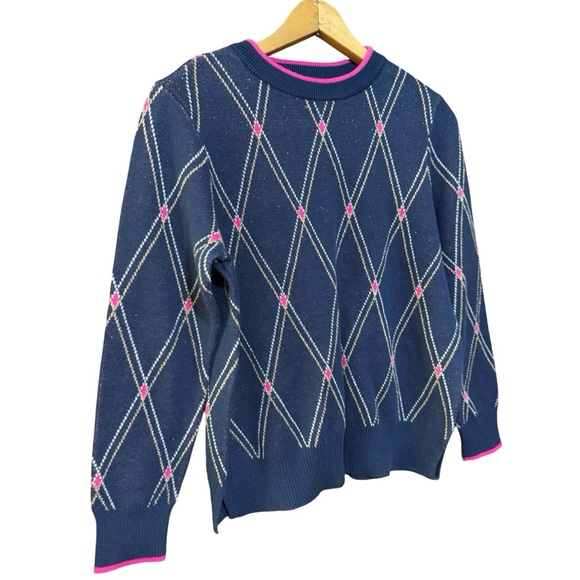 Charter Club Sweaters - Navy Argyle Sweater with Pink Accents